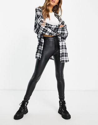 Pull & Bear high waisted faux leather skinny pants in black