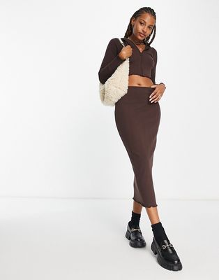 Pull & Bear high waisted jersey midi skirt in brown - part of a set
