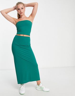 Pull & Bear high waisted midiaxi skirt in emerald green - part of a set