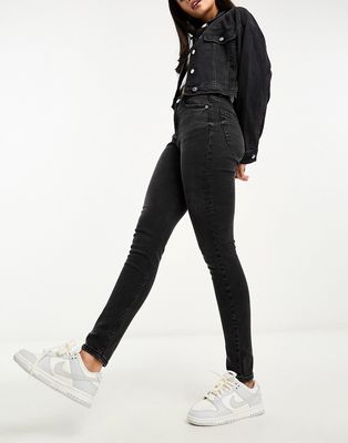 Pull & Bear high waisted skinny jean in washed dark gray