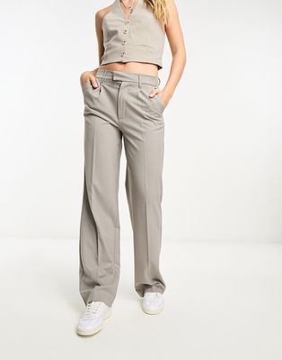 Pull & Bear high waisted tailored pants in stone-White
