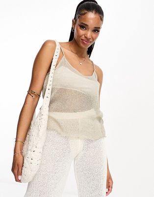 Pull & Bear knitted cami top in pale khaki-Green