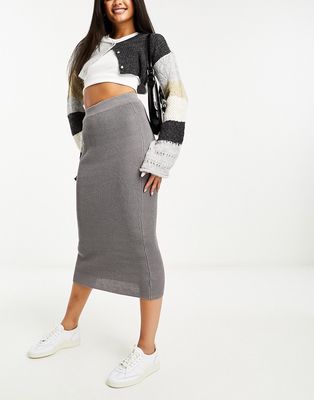 Pull & Bear knitted rib maxi skirt in gray - part of a set