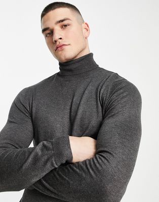 Pull & Bear knitted roll neck sweater in charcoal - part of a set-Grey