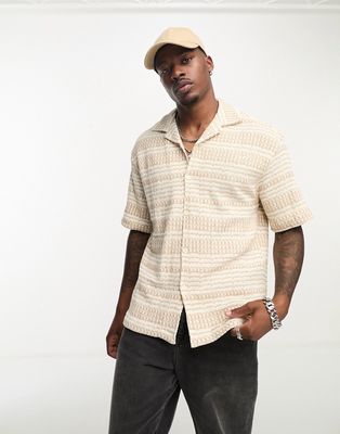 Pull & Bear knitted shirt in tan-Neutral