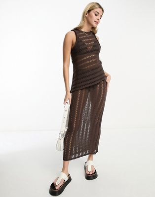 Pull & Bear ladder detail maxi skirt in brown - part of a set