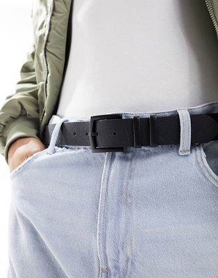 Pull & Bear leather effect belt with double buckle in black