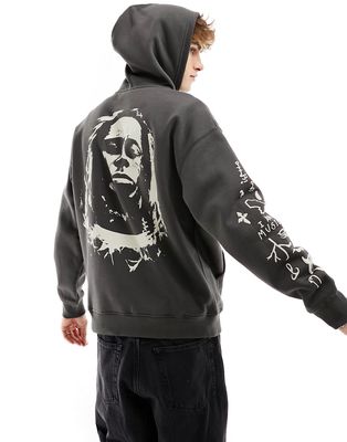 Pull & Bear Lil Wayne printed hoodie in black