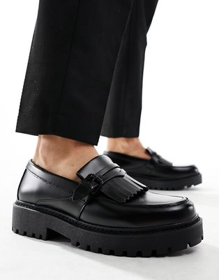 Pull & Bear loafer with tassle detail in black