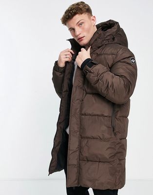 Pull & Bear long line puffer coat in brown