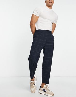 Pull & Bear loose tailored pants in navy check
