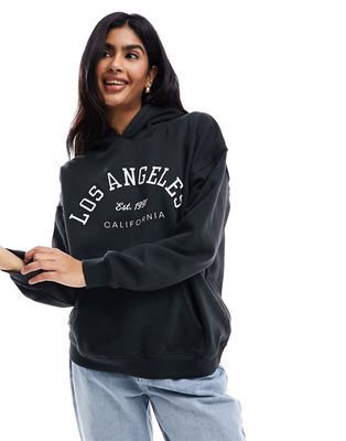 Pull & Bear 'Los Angeles' graphic hoodie in black