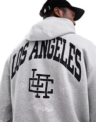 Pull & Bear Los Angeles printed hoodie in gray