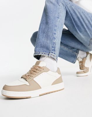 Pull & Bear low lace up sneakers in brown and white