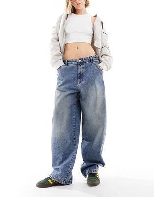 Pull & Bear low rise oversized baggy jeans in blue