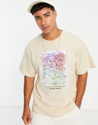 Pull & Bear Monet 'The House among the Roses' T-shirt in ecru-White