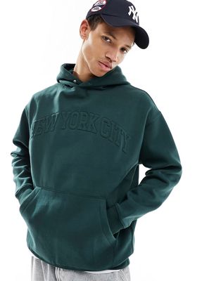 Pull & Bear New York City printed hoodie in bottle green