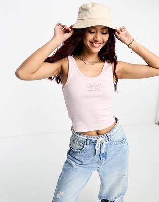 Pull & bear 'Newcoast' tank top in pale pink-White