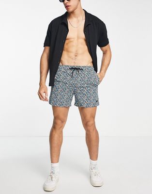 Pull & Bear nylon swim shorts with all-over print in mutli-Multi