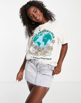 Pull & Bear oversized graphic t-shirt in off white