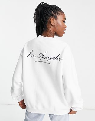Pull & Bear oversized Los Angeles slogan crewneck sweatshirt in white - part of a set