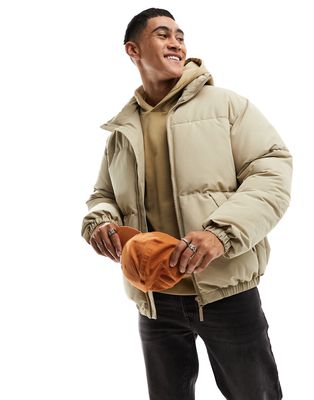 Pull & Bear oversized puffer jacket in ecru-Neutral