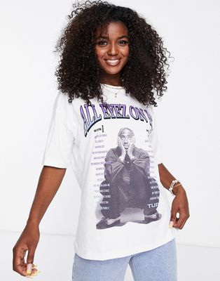 Pull & Bear oversized tupac band t-shirt in white