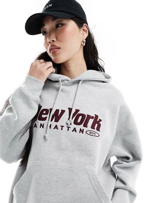 Pull & Bear Pacific New York hoodie in gray
