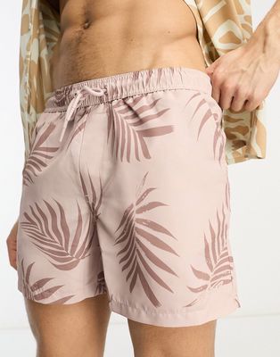 Pull & Bear palm printed swim shorts in blushed pink