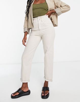 Pull & Bear paperbag high waist pants in sand-Neutral