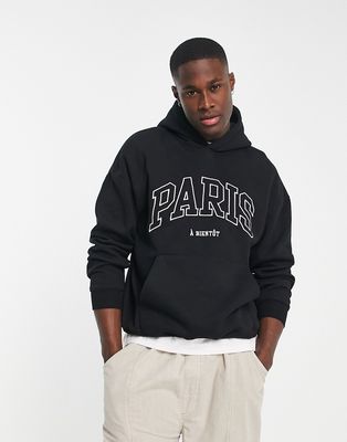 Pull & Bear Paris hoodie in black