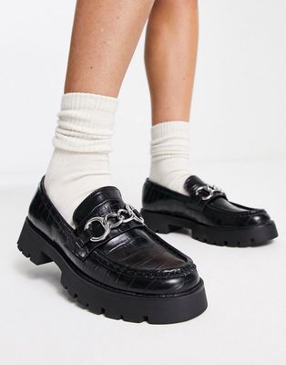 Pull & Bear patent croc loafer in black