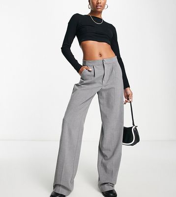Pull & Bear Petite high rise tailored straight leg pants with front seam in gray