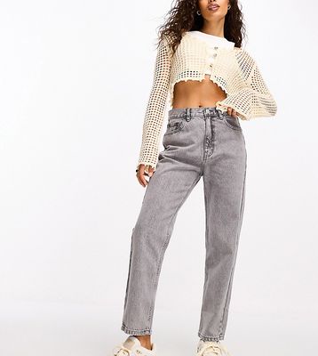 Pull & Bear Petite high waisted mom jeans in gray