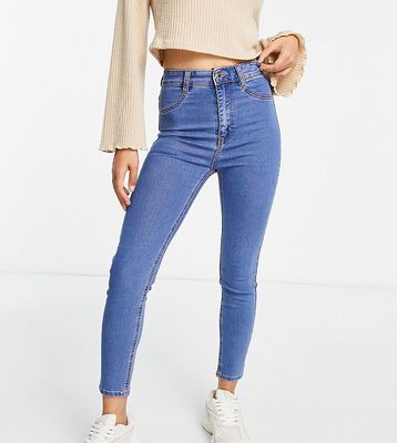 Pull & Bear Petite super skinny high waisted jeans in medium blue