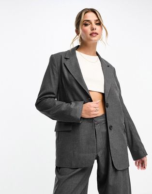 Pull & Bear pinstripe oversized blazer in dark gray - part of a set