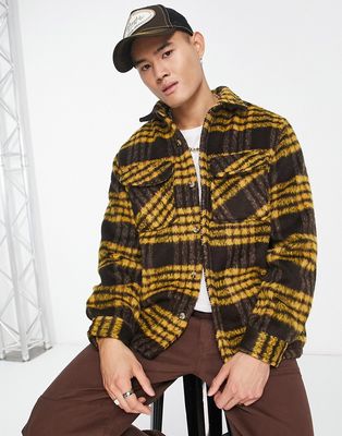 Pull & Bear plaid overshirt in brown-Navy
