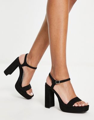 Pull & Bear platform heeled sandals in black