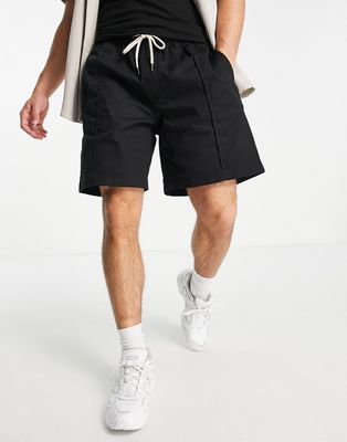 Pull & Bear pleated chino shorts in black