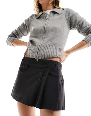 Pull & Bear pleated tailored micro mini skirt in dark gray