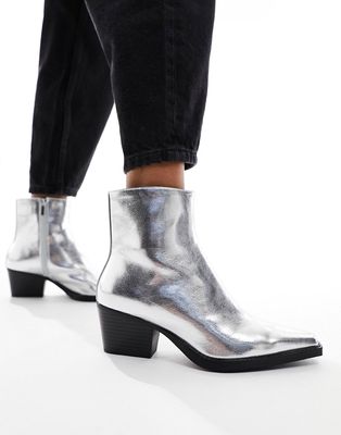 Pull & Bear pointed toe ankle boots in silver