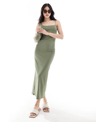 Pull & Bear polyamide sculpt strappy maxi dress in sage green