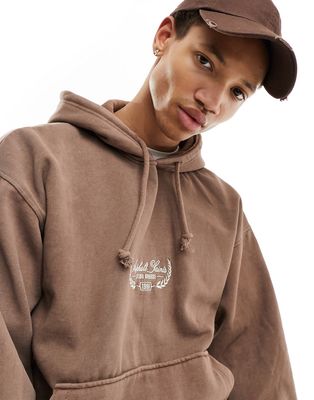 Pull & Bear printed hoodie in brown