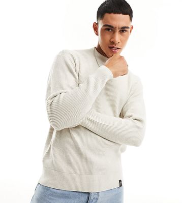 Pull & Bear relaxed fisherman ribbed sweater in beige exclusive at ASOS-Neutral