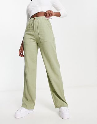 Pull & Bear relaxed linen pants in olive green