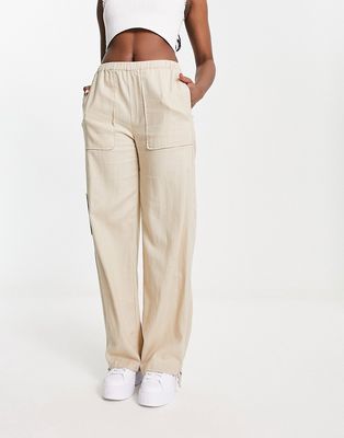 Pull & Bear relaxed linen pants in sand-Neutral