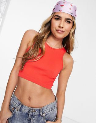 Pull & Bear ribbed seamless cropped top in red