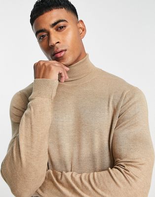 Pull & Bear roll neck jumper in beige-Neutral