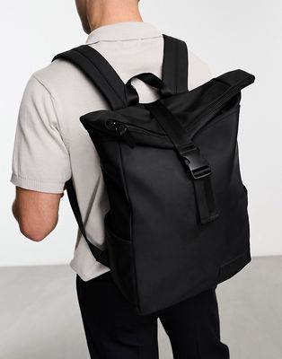 Pull & Bear roll top backpack in black