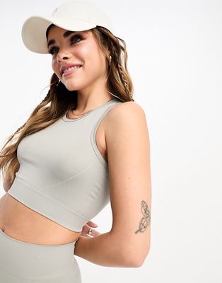 Pull & Bear seamless racer neck cropped top in gray - part of a set